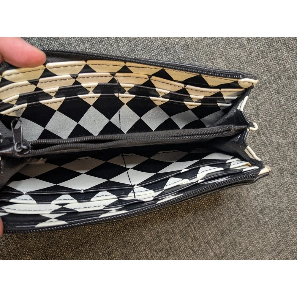 Harley Quinn Zip-Around Wallet Red Black Diamond Pattern Mad Love Joker Leather